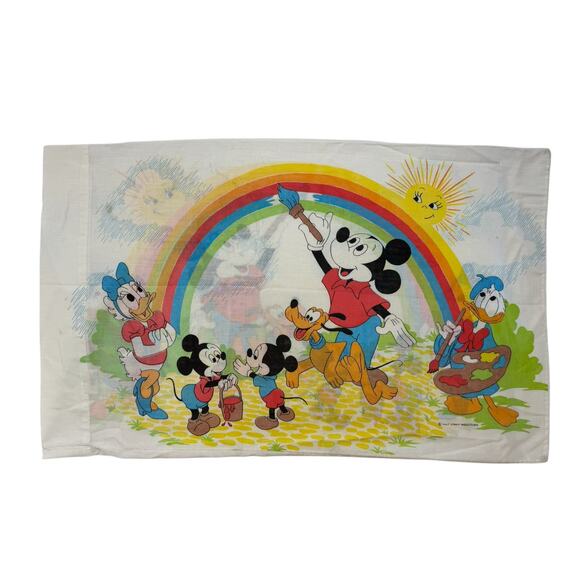 Vintage DISNEY Rainbow Pillowcase Mickey Donald Daisy Standard Size Made in USA - Picture 2 of 7